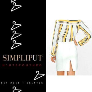 Express Minus the Leather Midi High Banded Waist Skirt Ivory Slit Plus Size 18